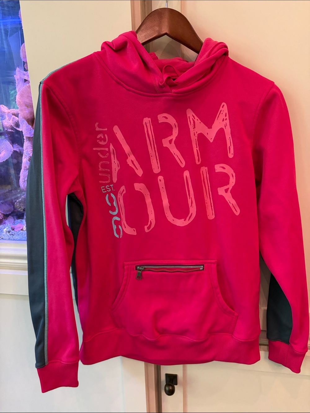 Under Armour Hot Pink Hoodie with Contrasting Gray Sleeve Panels